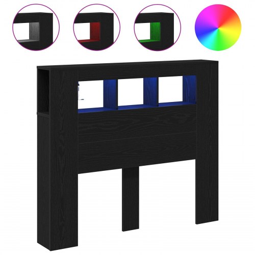 Opbevaringshovedgærde med LED-lys Sort Egetræ 120x18,5x103,5 cm