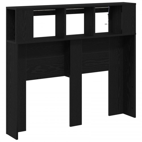 Opbevaringshovedgærde med LED-lys Sort Egetræ 120x18,5x103,5 cm