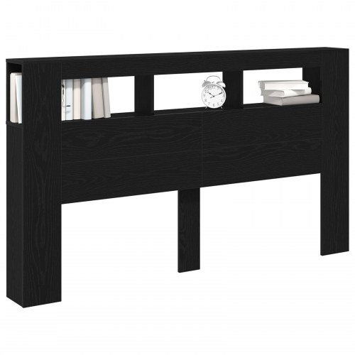Opbevaringshovedgærde med LED-lys Sort Eg 180x18,5x103,5 cm
