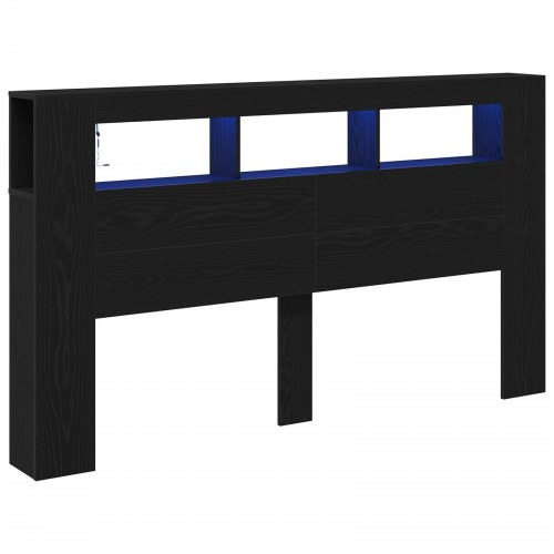 Opbevaringshovedgærde med LED-lys Sort Eg 180x18,5x103,5 cm