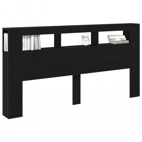 Opbevarings Hovedgærde med LED Lys Sort Eg 200x18,5x103,5 cm