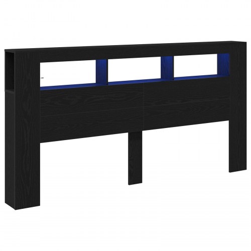 Opbevarings Hovedgærde med LED Lys Sort Eg 200x18,5x103,5 cm
