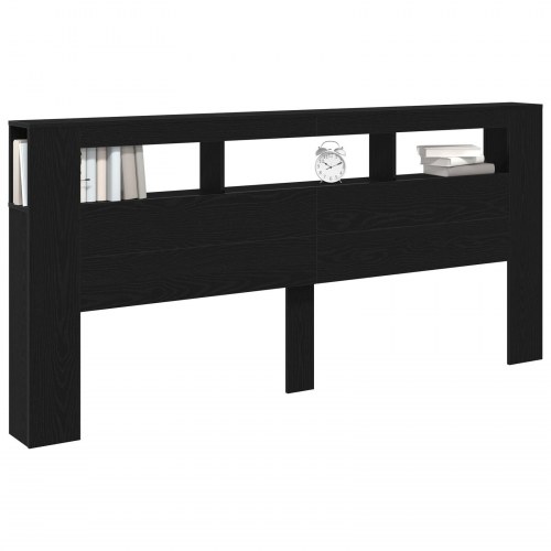 Opbevarings Hovedgærde med LED Lys Sort Eg 220x18,5x103,5 cm
