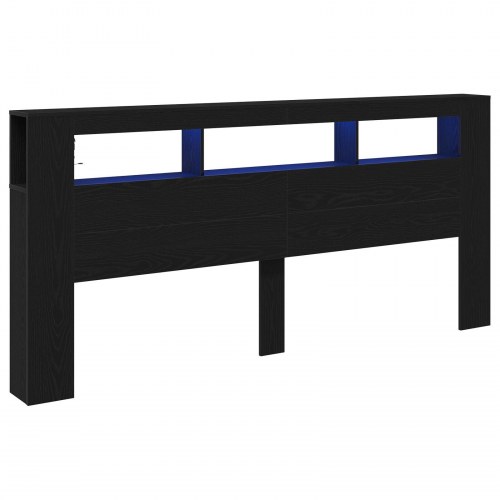Opbevarings Hovedgærde med LED Lys Sort Eg 220x18,5x103,5 cm