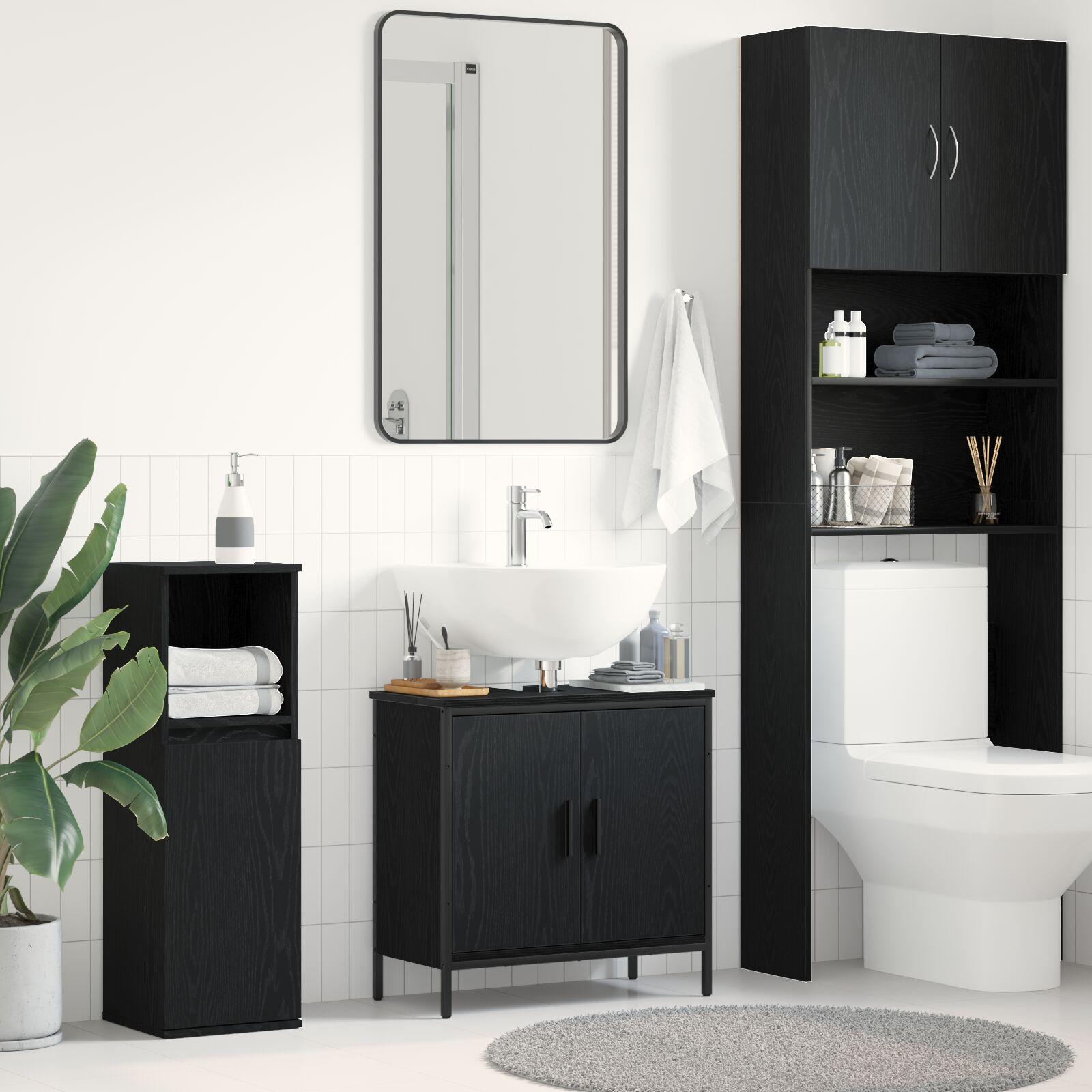 Badeværelsesvaskeskab Sort eg 60 x 30 x 60 cm Konstrueret træ