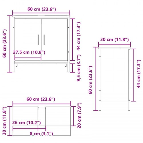 Badeværelsesskab Sort Eg 60x30x60 cm Konstrueret Træ
