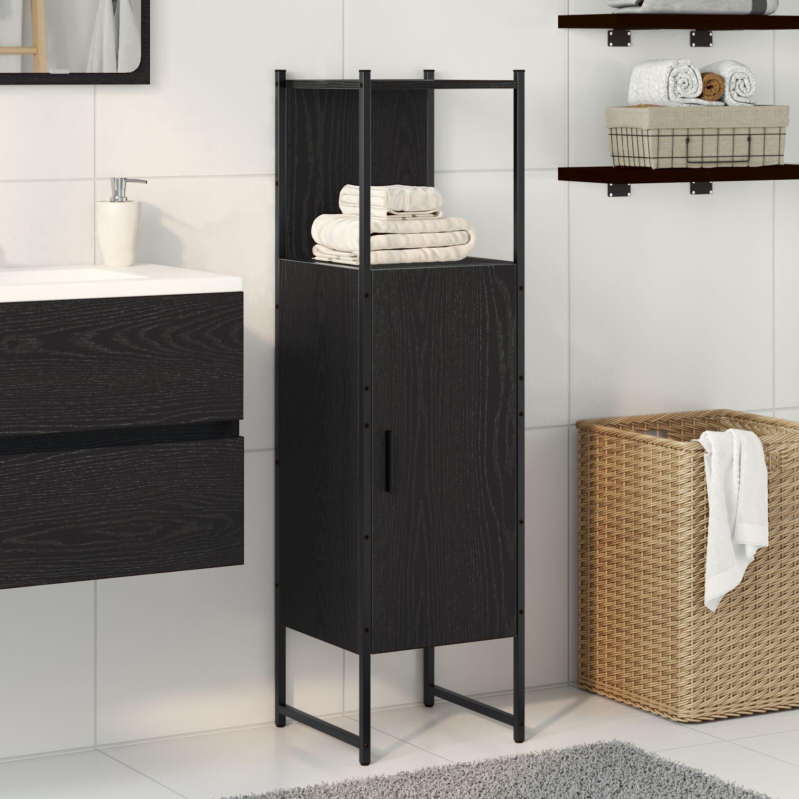 Badeværelsesskab Sort eg 33 x 33 x 120,5 cm Konstrueret træ billede