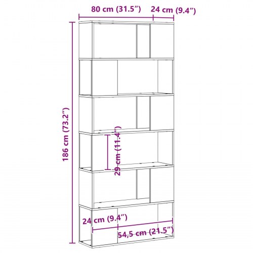 Bogreol Sort Eg 80x24x186 cm Konstrueret Træ