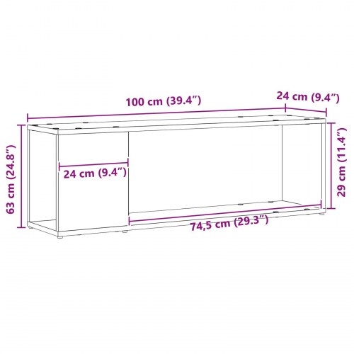 Bogreol i Sort Eg 100x24x32 cm lavet af konstrueret træ