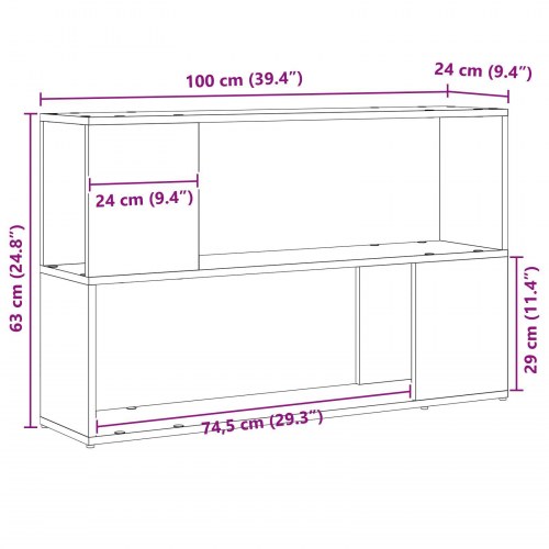 Bogreol Sort Egetræ 100x24x63 cm - Konstrueret Træ