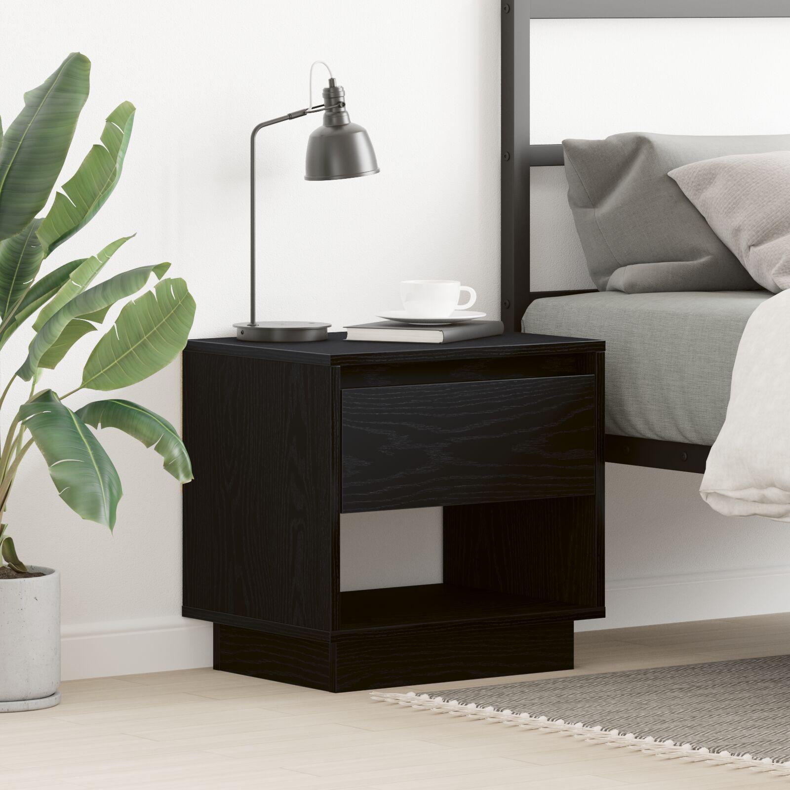 Natbord med skuffe Sort eg 45 x 34 x 44 cm Konstrueret træ