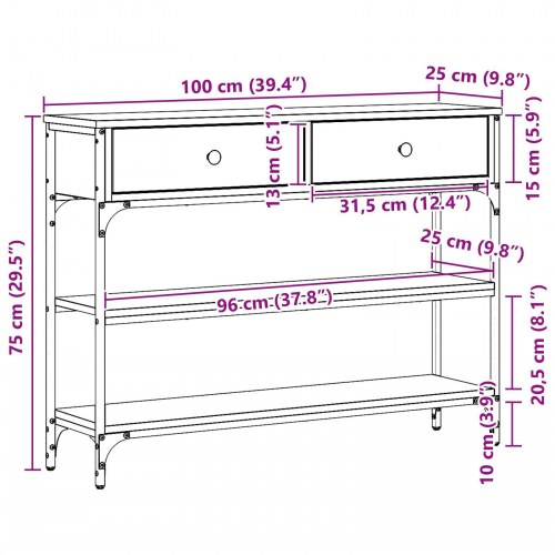 Konsolbord Gamle Træ 100x25x75 cm Ingeniørtræ og Stål