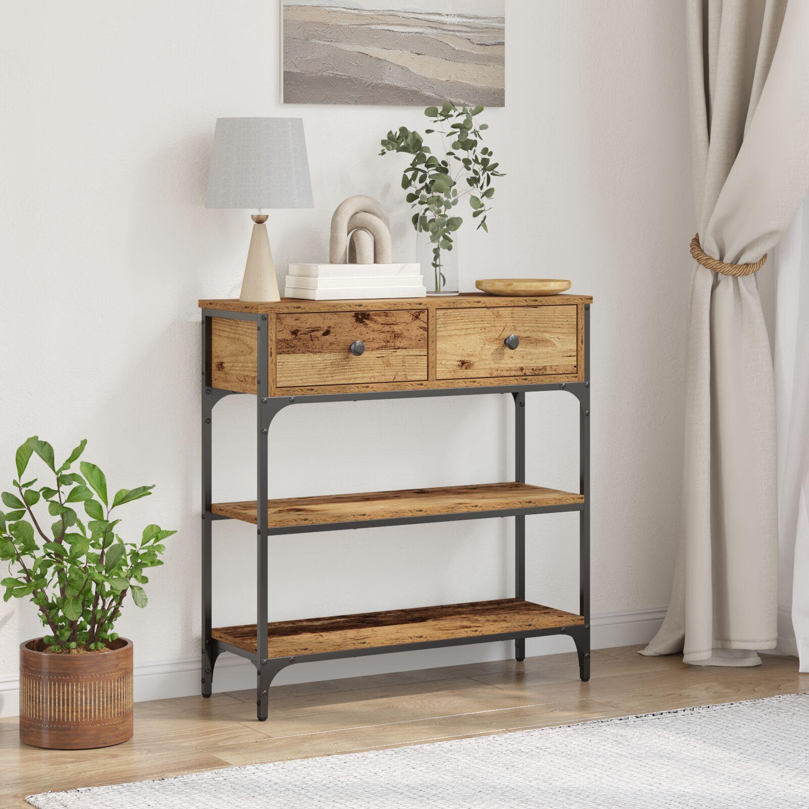 Konsolbord Gamle Træ 72,5x25x75 cm Ingeniørtræ & Stål
