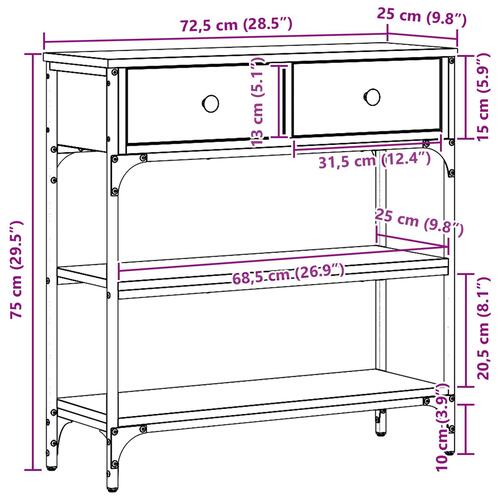 Konsolbord Gamle Træ 72,5x25x75 cm Ingeniørtræ & Stål