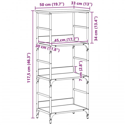 Bogreol Sort Eg 50x33x117,5 cm Konstrueret Træ og Stål