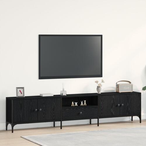 TV Skab med Skuffe Sort Egetræ 200x25x44 cm Konstrueret Træ