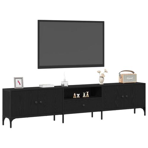 TV Skab med Skuffe Sort Egetræ 200x25x44 cm Konstrueret Træ