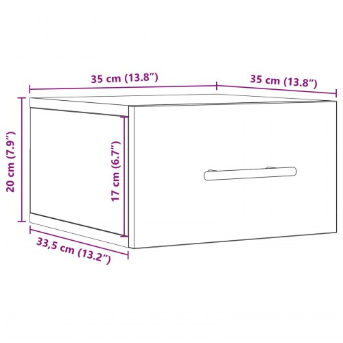 Sengbord Væghængt Artisan Eg 35x35x20 cm