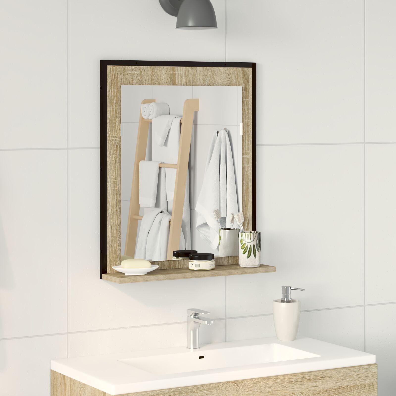Badeværelsesspejl Sort 50 x 12 x 60 cm Glas og Ingeniørtræ