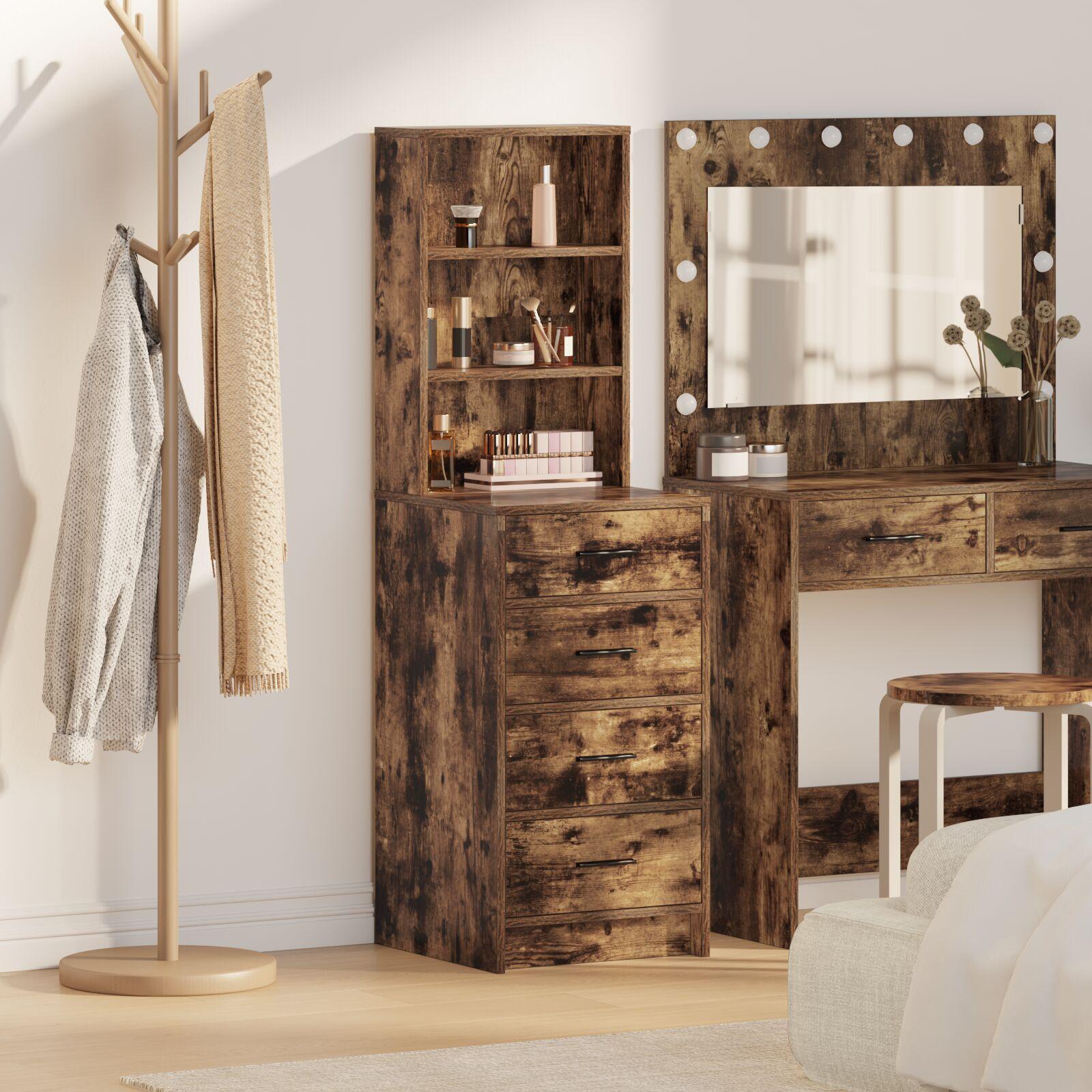 Highboard med skuffe Røget eg 40 x 41 x 135 cm Konstrueret træ