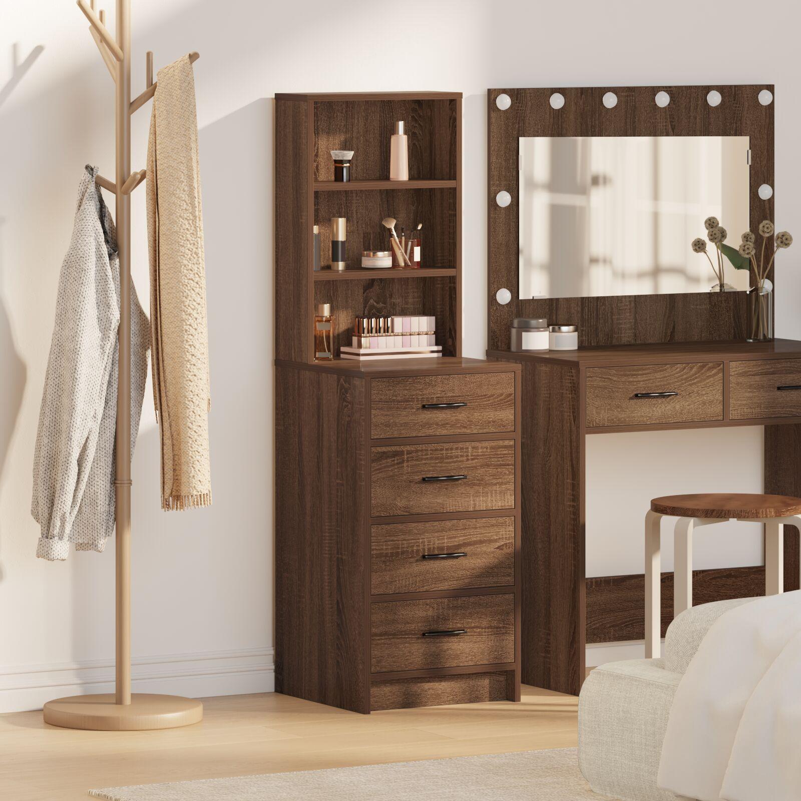 Highboard Brun Egetræ 40x41x135 cm Konstrueret Træ