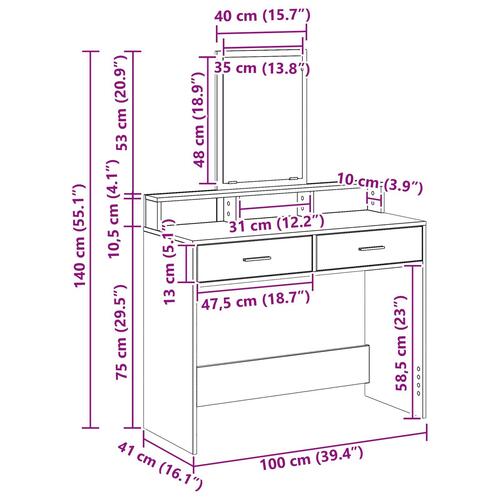 Dressing Table med Skuffer Gamle Træ 100x41x140 cm