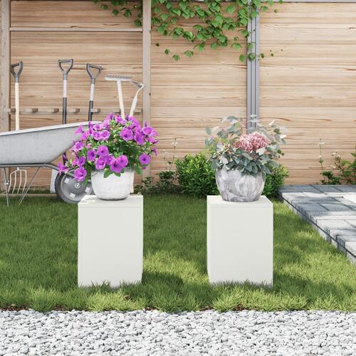 Udendørs Planteholdere Søjle 2 stk Hvid 24x24x35 cm Stål