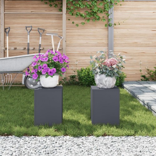 Udendørs Planteholdere Søjle 2 stk Antracitgrå 24x24x35 cm Stål
