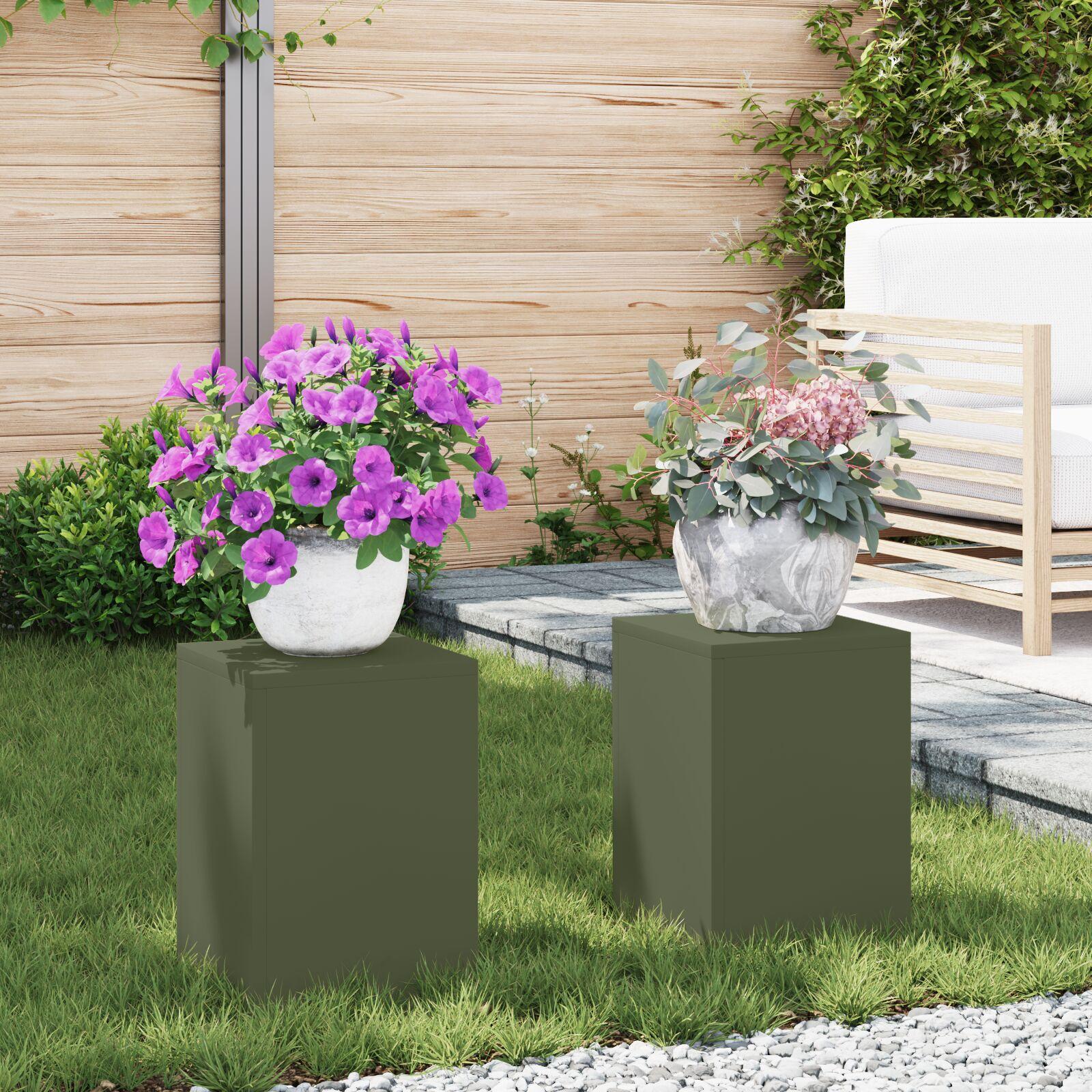 Planteholdere 2 stk Olivengrøn 24 x 24 x 35 cm Stål