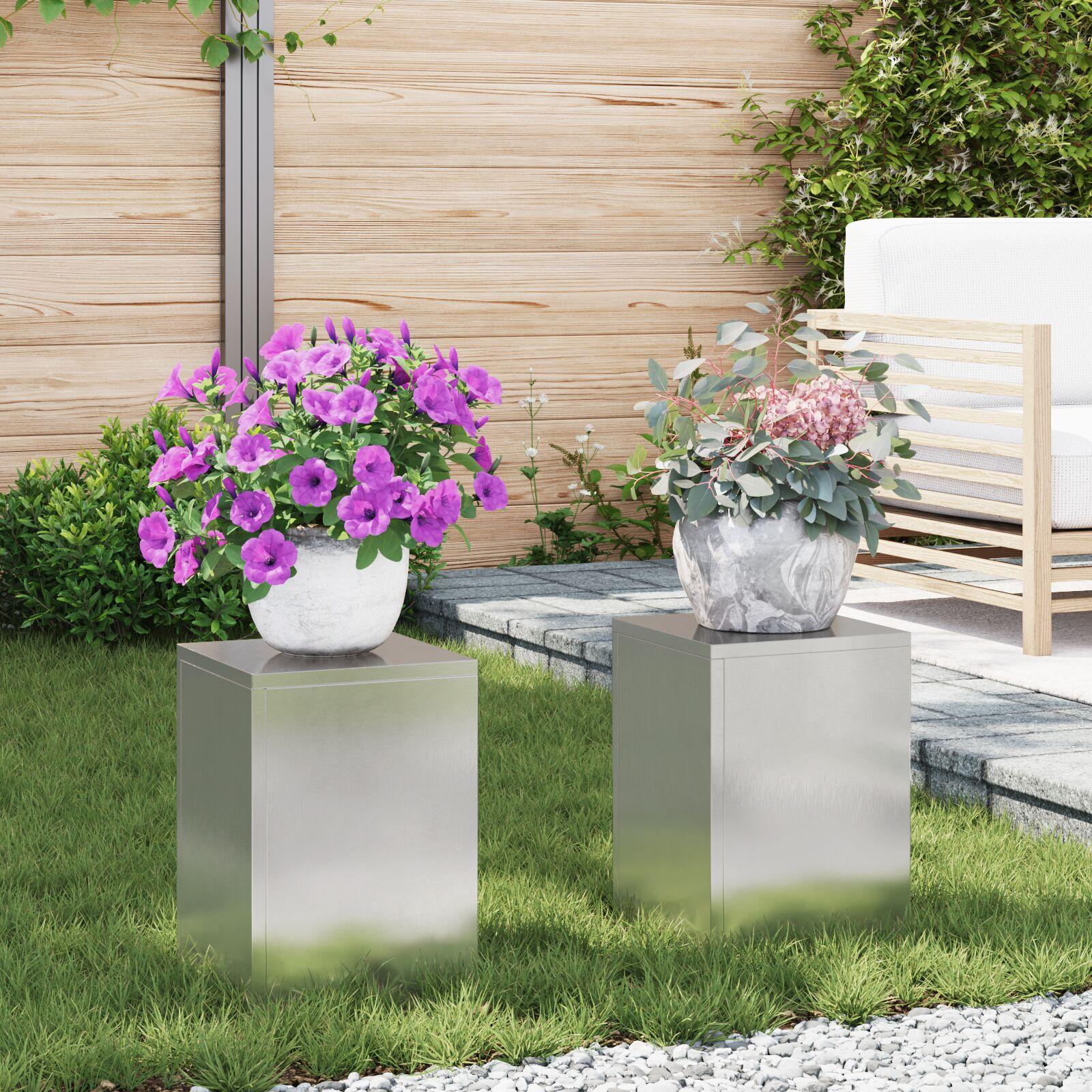 Planteholdere 2 stk Sølv 24 x 24 x 35 cm Rustfrit stål