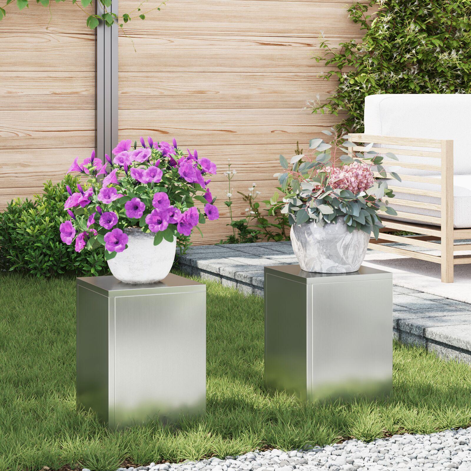 Udendørs Planteholdere Søjle 2 stk 24x24x35 cm Galvaniseret Stål