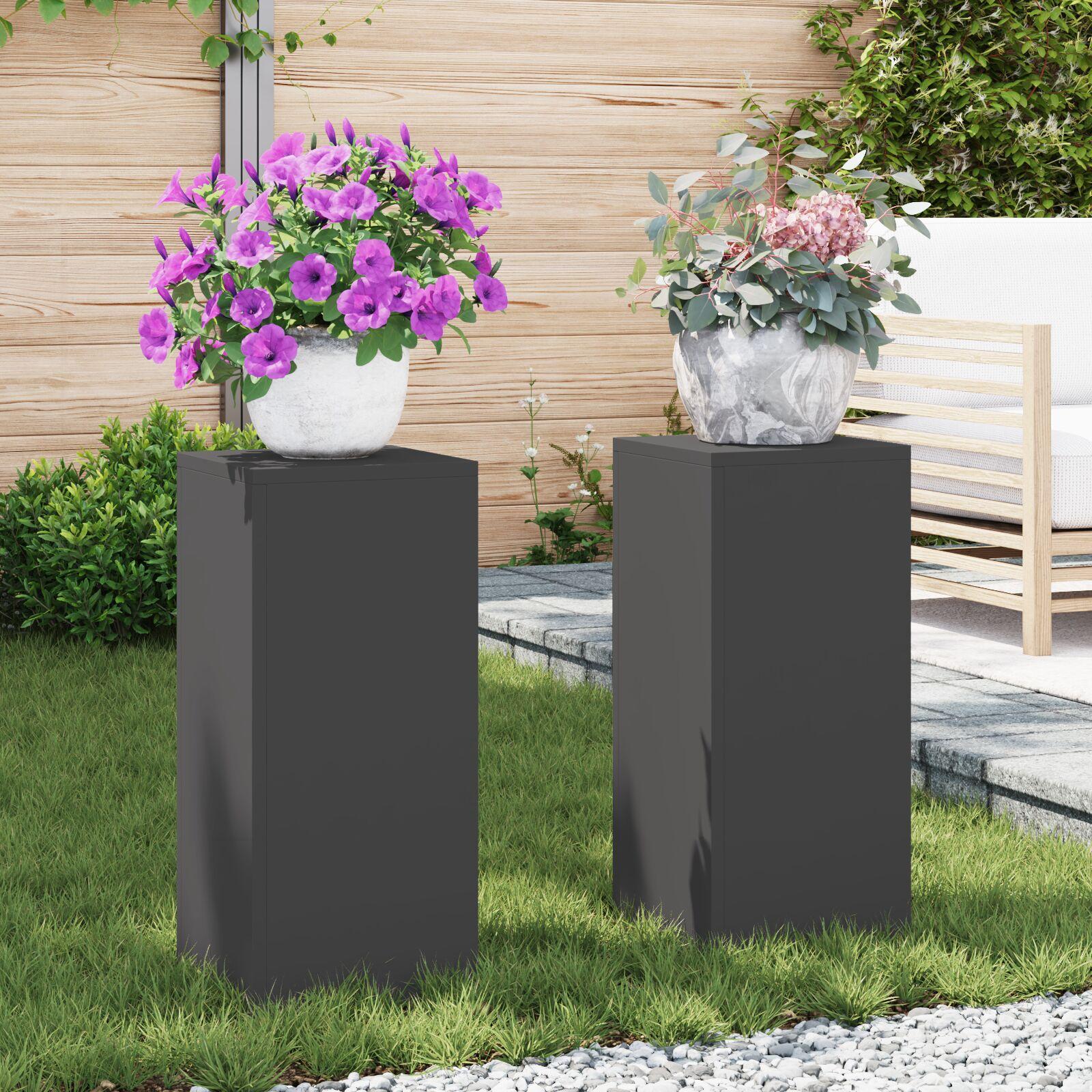 Planteholdere 2 stk Sort 24 x 24 x 55 cm Stål