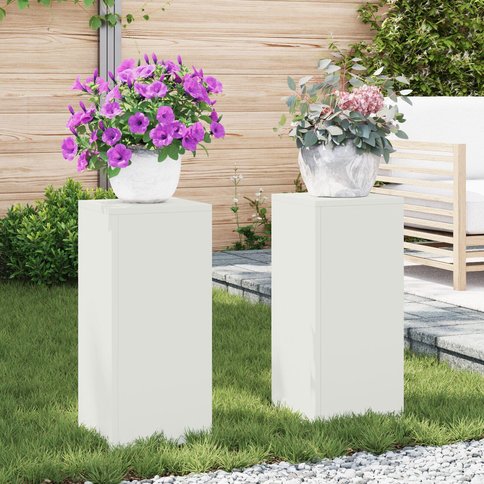 Planteholdere 2 stk Hvid 24 x 24 x 55 cm Stål