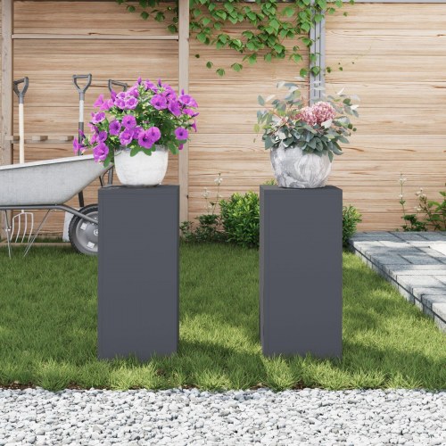 Udendørs Planteholdere Søjle 2 stk Antracitgrå 24x24x55 cm Stål