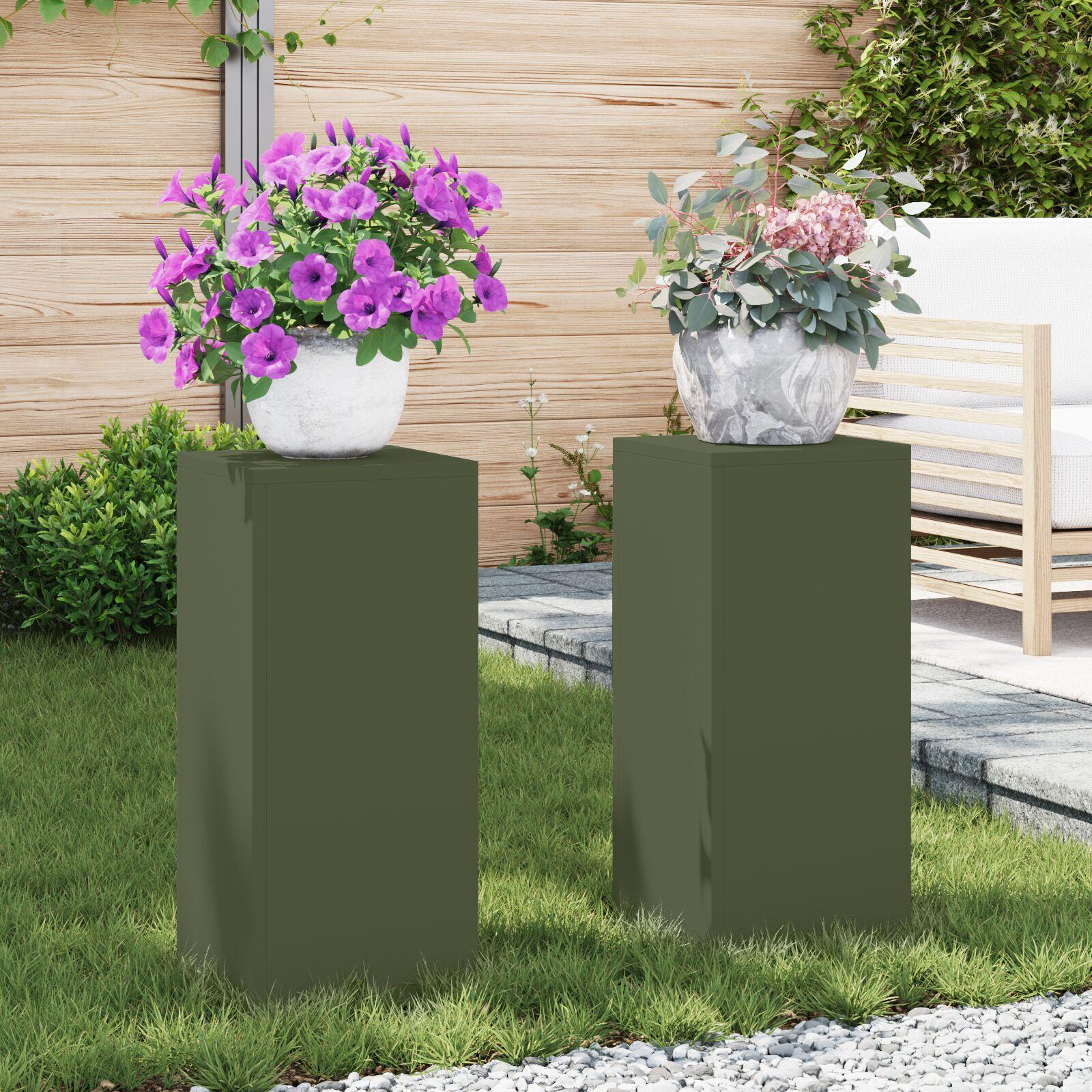 Planteholdere 2 stk Olivengrøn 24 x 24 x 55 cm Stål