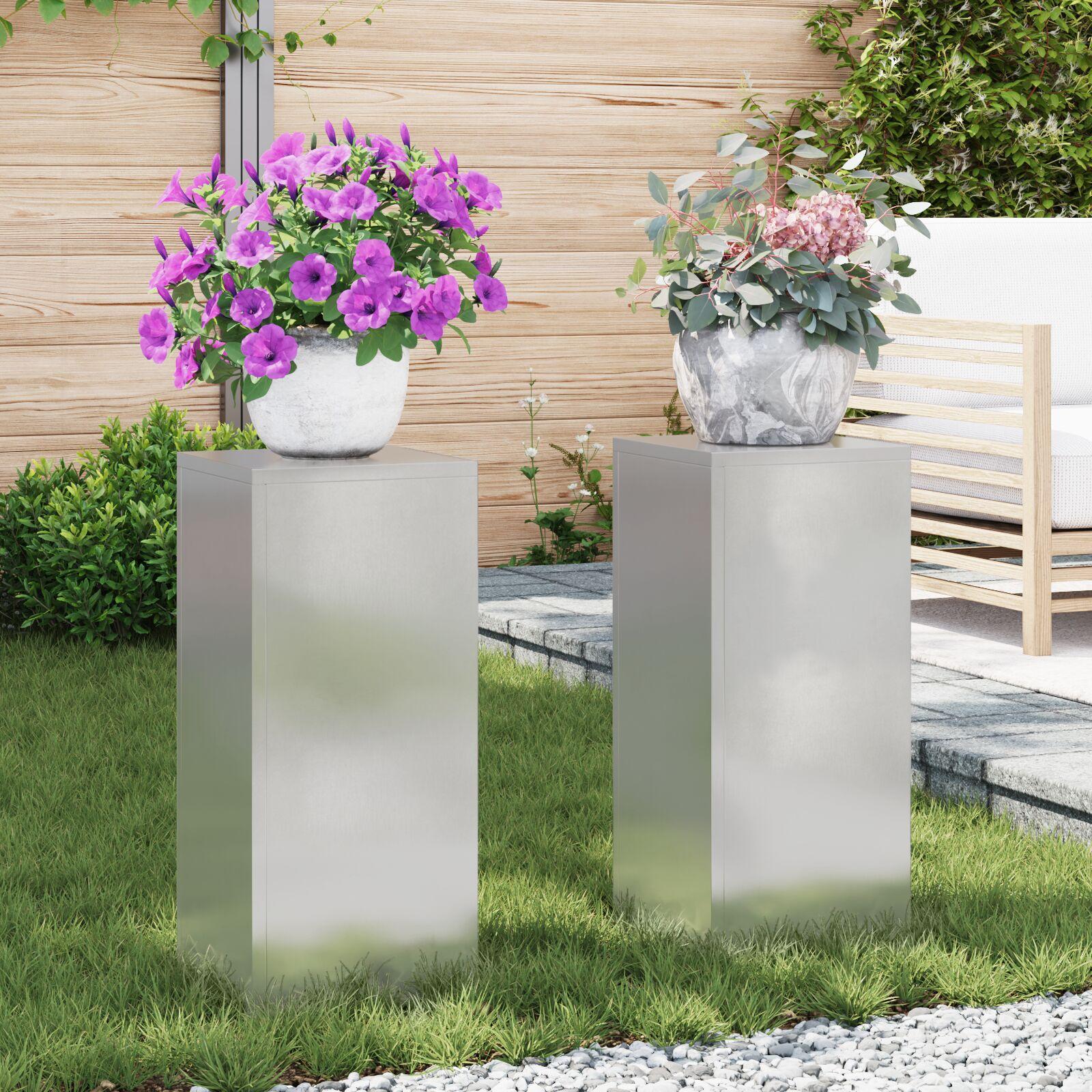 Planteholdere 2 stk Sølv 24 x 24 x 55 cm Rustfrit stål