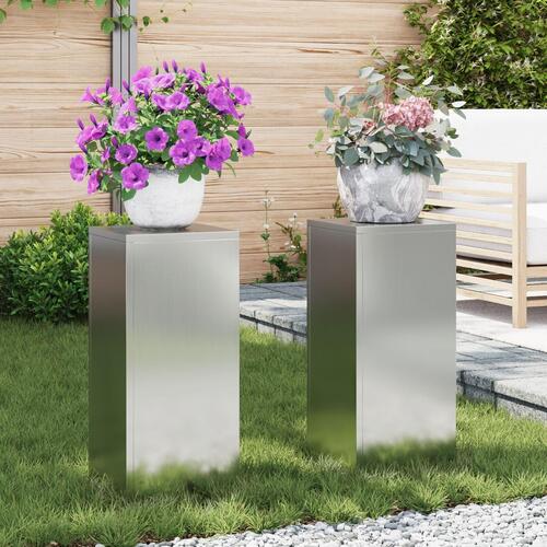 Udendørs Plante Stande Søjle 2 stk 24x24x55 cm Galvaniseret Stål