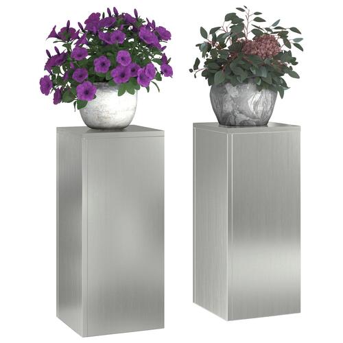 Udendørs Plante Stande Søjle 2 stk 24x24x55 cm Galvaniseret Stål