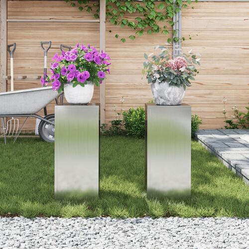 Udendørs Plante Stande Søjle 2 stk 24x24x55 cm Galvaniseret Stål