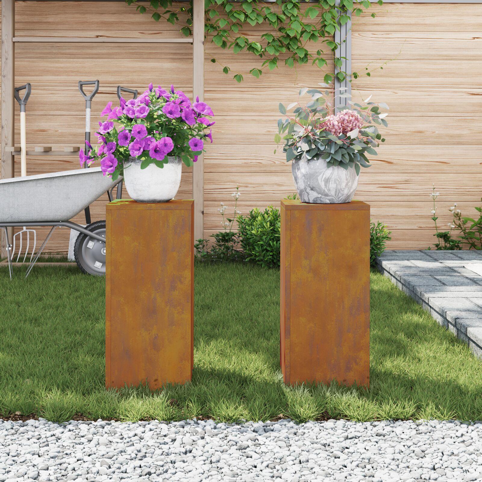 Planteholdere 2 stk Rusten 24 x 24 x 55 cm Forvitret stål