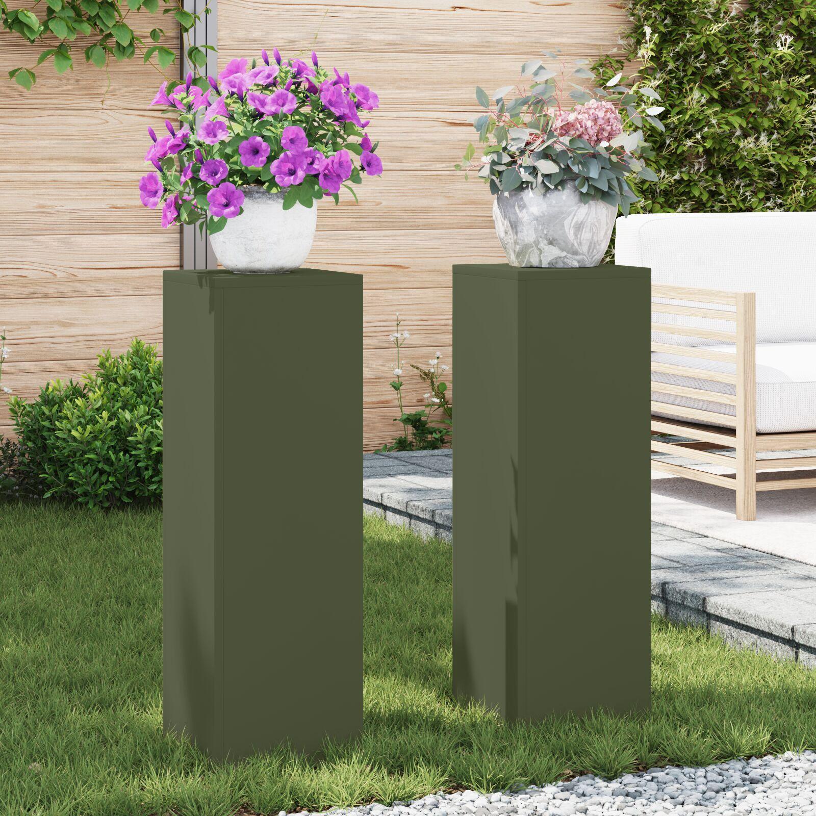 Planteholdere 2 stk Olivengrøn 24 x 24 x 75 cm Stål