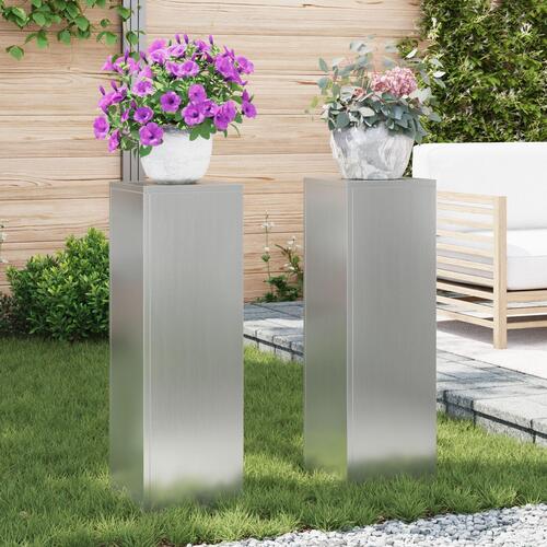 Udendørs Planteholdere Søjle 2 stk 24x24x75 cm Galvaniseret Stål