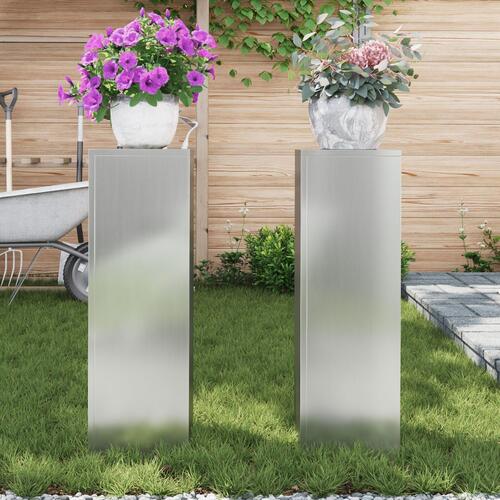 Udendørs Planteholdere Søjle 2 stk 24x24x75 cm Galvaniseret Stål