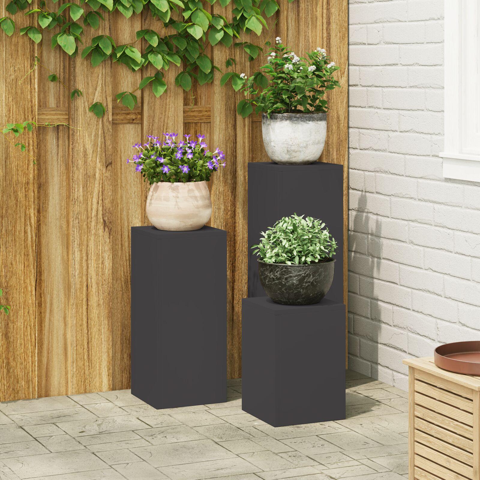 Planteholdere 3 stk Sort 24 x 24 x 75 cm Stål