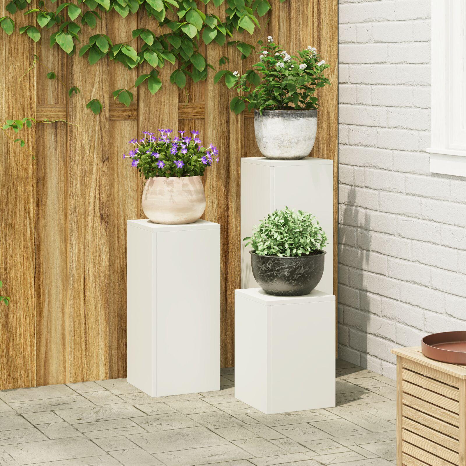 Planteholdere 3 stk Hvid 24 x 24 x 75 cm Stål