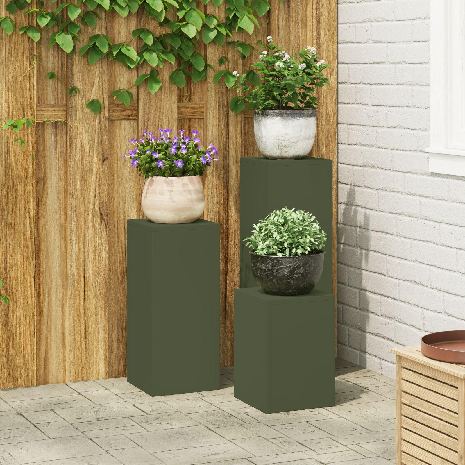 Planteholdere 3 stk Olivengrøn 24 x 24 x 75 cm Stål