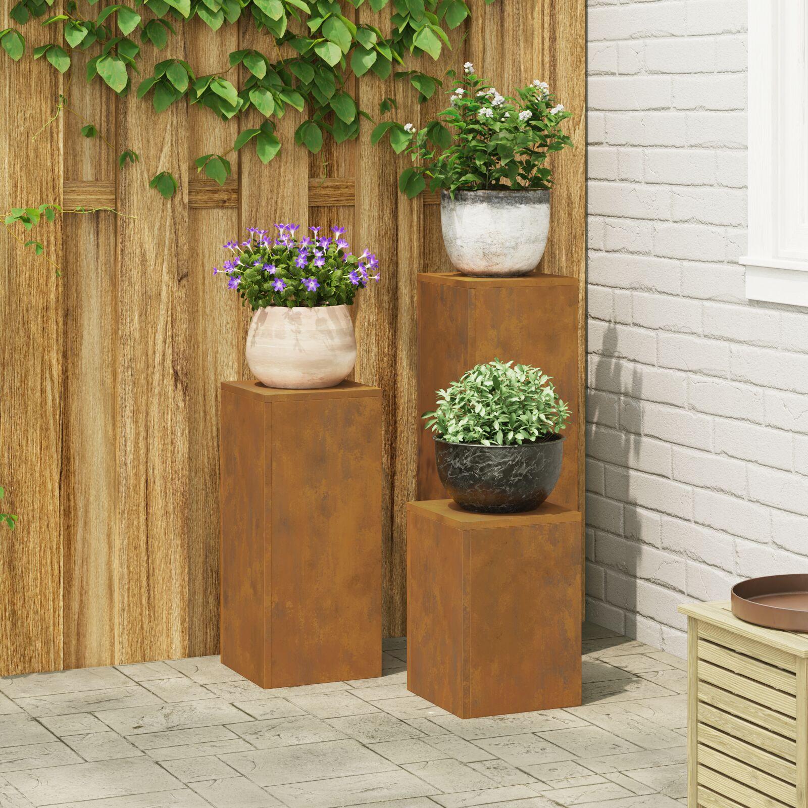 Planteholdere 3 stk Rusten 24 x 24 x 75 cm Forvitret stål