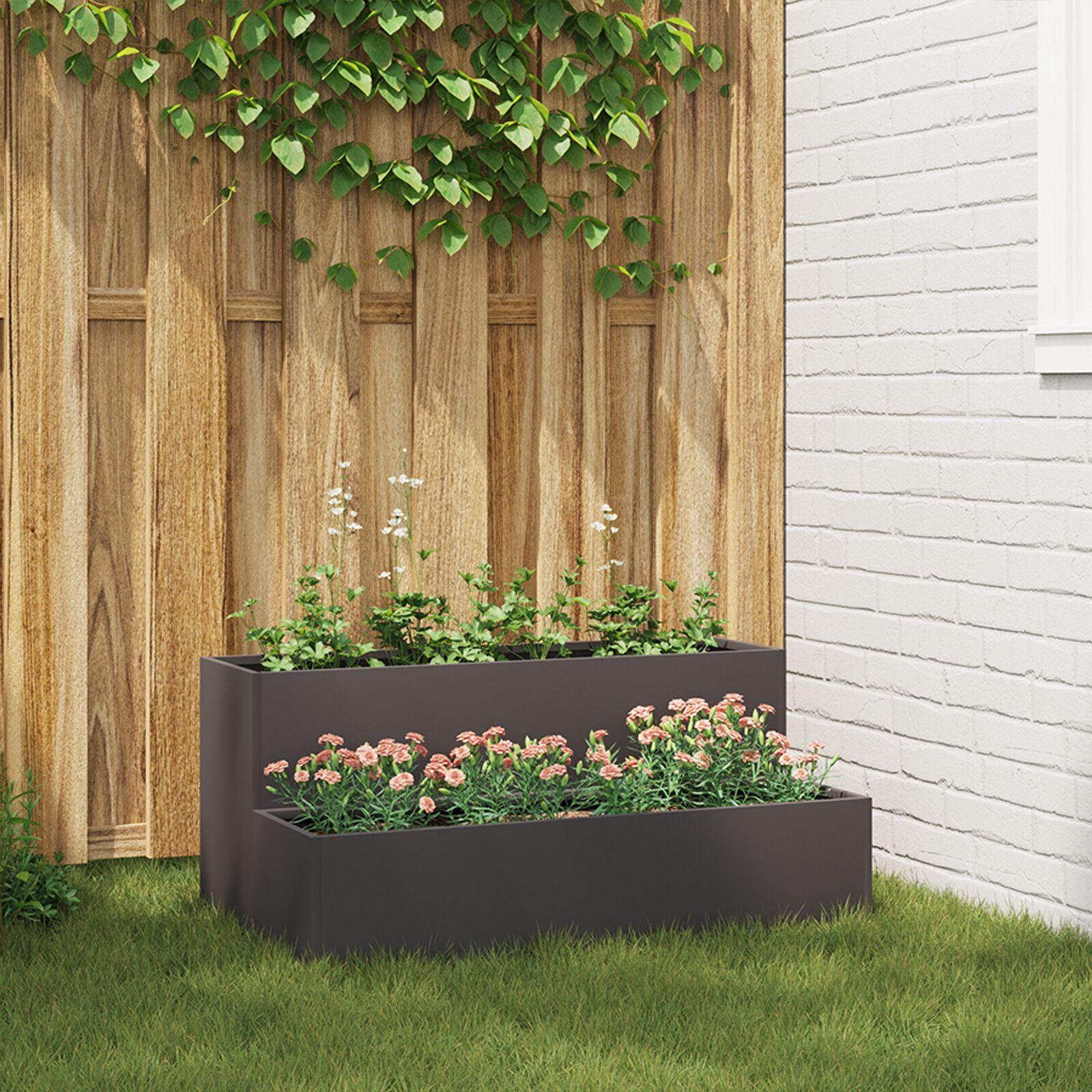 Haveplante 2-lag 100x60x45 cm Sort Stål