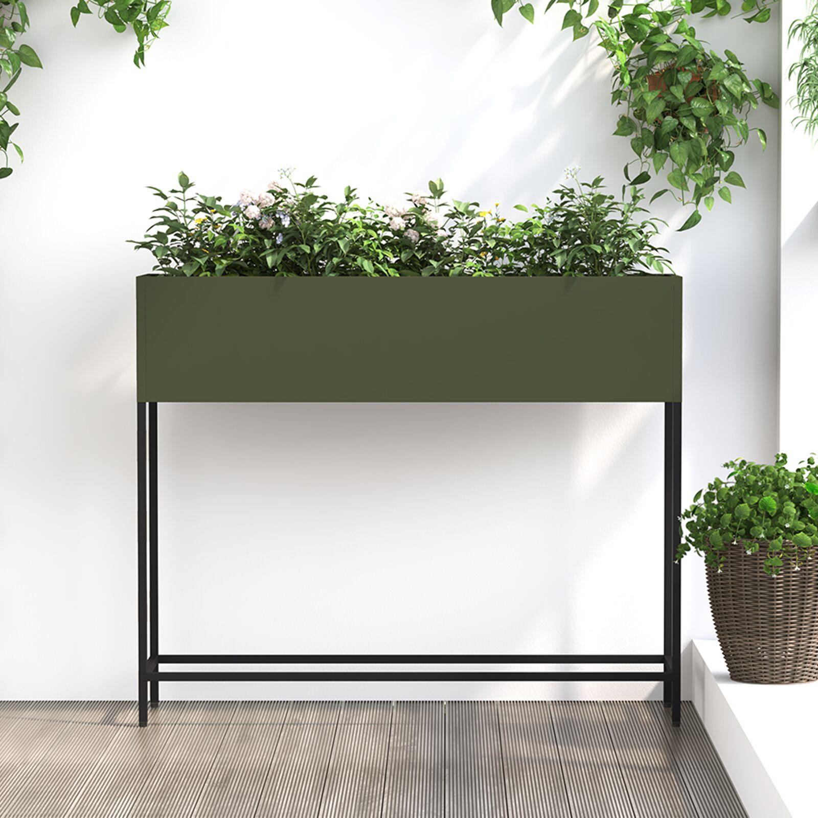 Hævet Havebed 100x26x82 cm Olivengrøn Stål