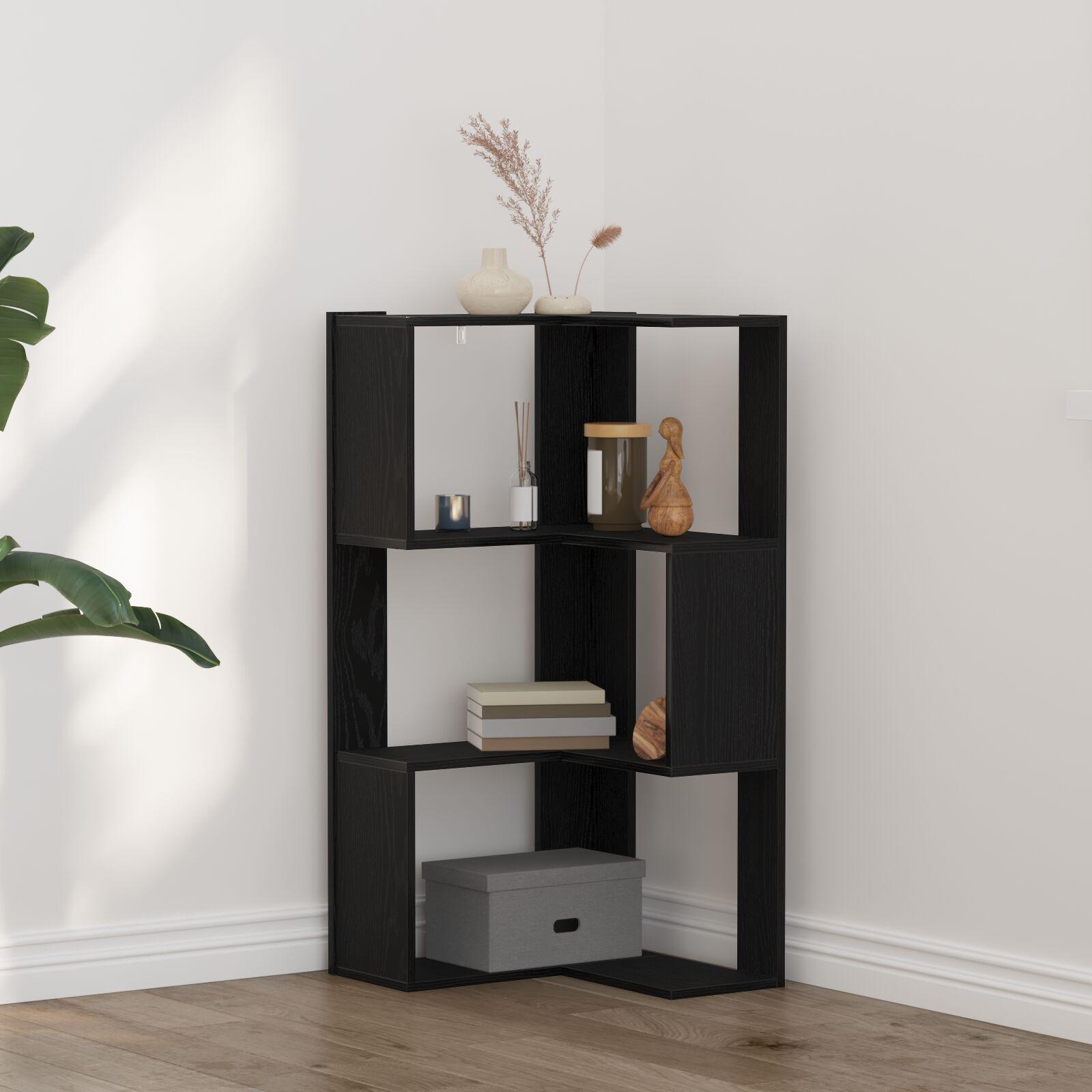 Hjørnebibliotek Sort Eg 50 X 50 X 102 Cm Konstrueret Træ